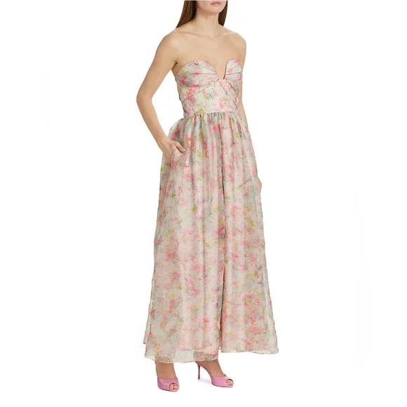 ML Monique Lhuillier Floral Crinkled Organza Maxi Dress - Picture 8 of 10